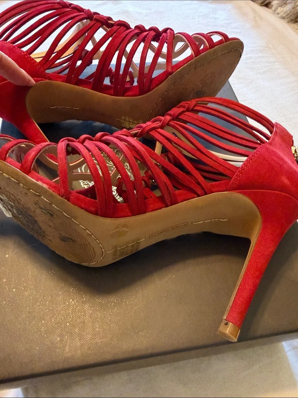 Vince Camuto Red Strappy Cage High Heel Sandals